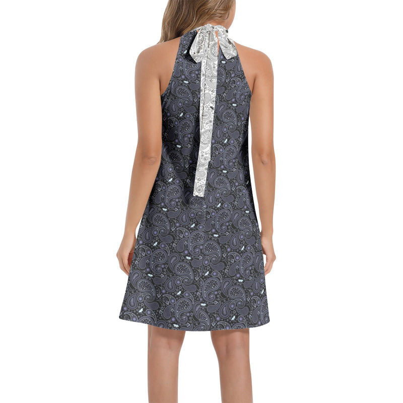 Tie Back Halter Neck Flared Dress