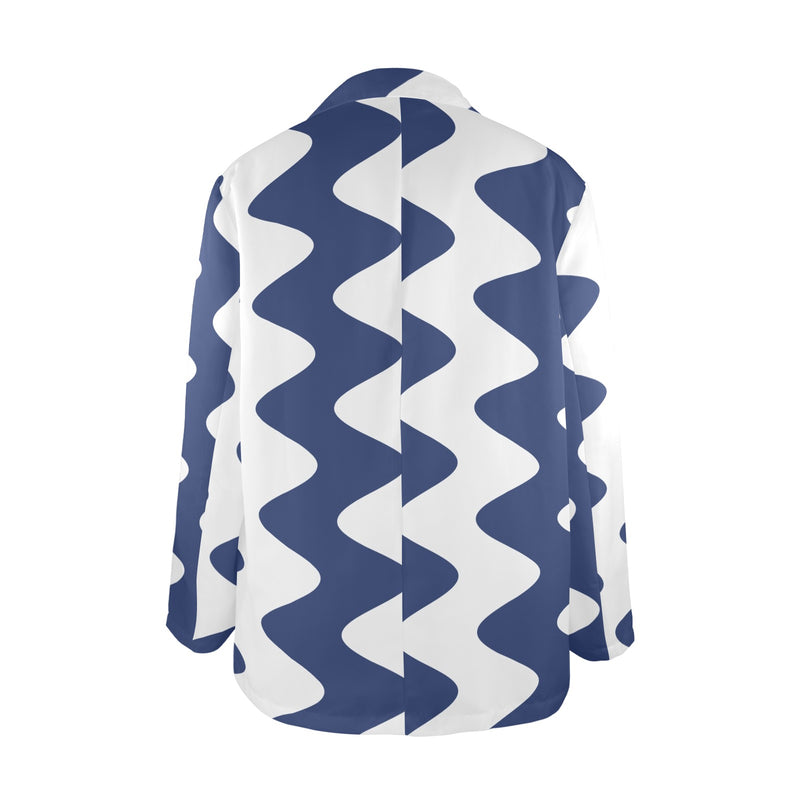 waves blue white print 2A Women's All Over Print Blazer (Model H64)