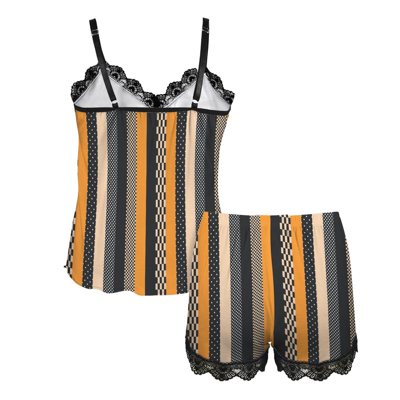 eclectic stripe print Women's Lace Camisole Pajama Set