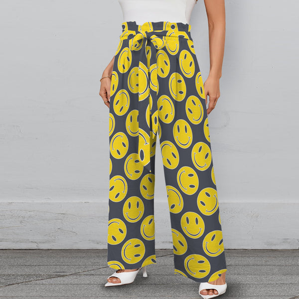 smiley 9k Strappy Elastic Waist Wide Leg Pants with Pockets