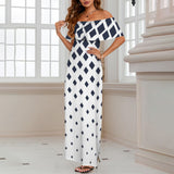 falling squares print 3 Women's Off Shoulder Ruffle Boat Neck Dress (Model D71)