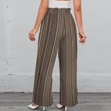 tribal print 2A Strappy Elastic Waist Wide Leg Pants with Pockets