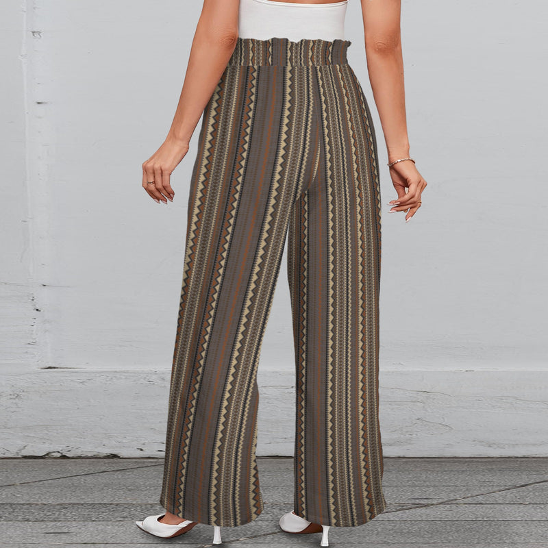 tribal print 2A Strappy Elastic Waist Wide Leg Pants with Pockets