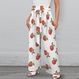apples swimwear print Strappy Elastic Waist Wide Leg Pants with Pockets
