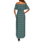 emerald print 5C Women's Off Shoulder Ruffle Boat Neck Dress (Model D71)