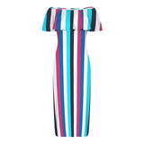 barcode color bar print 5b Women's Off Shoulder Ruffle Boat Neck Dress (Model D71)