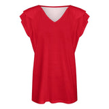 Women's Ruffle Sleeve V-Neck T-Shirt V-neck T-shirt