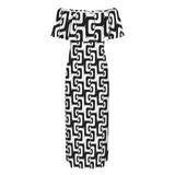 bw print Women's Off Shoulder Ruffle Boat Neck Dress (Model D71)