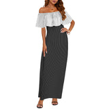 wb asym striped print Women's Off Shoulder Ruffle Boat Neck Dress (Model D71)
