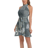 Ruffle Hem Belted Halter Dress