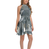 Ruffle Hem Belted Halter Dress