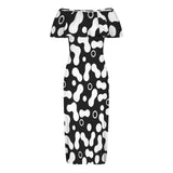 bw spot print 4E Women's Off Shoulder Ruffle Boat Neck Dress (Model D71)