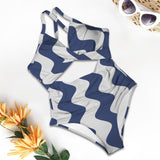 wavy delft blue monarch butterfly print Women's Twist Front Tie Back Swimsuit (Model S57)