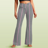 striped pink and black print High Waist Crossover Tummy Control Flare Leggings