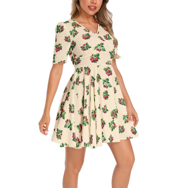 Short Sleeve Ruched Bust Flared Hem Dress