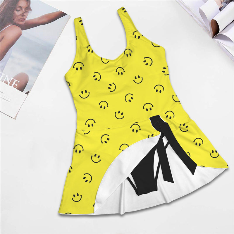 black solid print skirt Women's One Piece Skirted Swimsuit (Model S54)