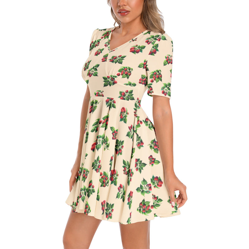 Short Sleeve Ruched Bust Flared Hem Dress
