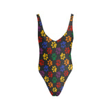 colorful paws print 2C Sexy Low Back One-Piece Swimsuit (Model S09)
