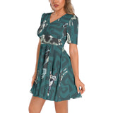 Short Sleeve Ruched Bust Flared Hem Dress