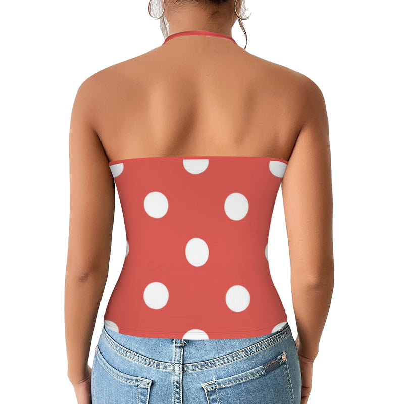 Polka Dot Women's V-Neck Halter Top (Model T83)