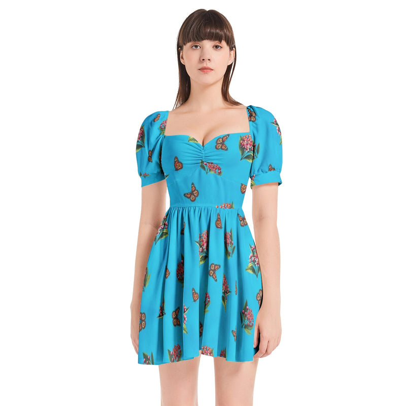 Puff Sleeve Sweetheart Neck Short Dress