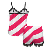 pink striped print 5C Women's Lace Camisole Pajama Set