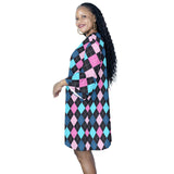 argyle print 1 Half Sleeves V-Neck Mini Dress (Model D63)