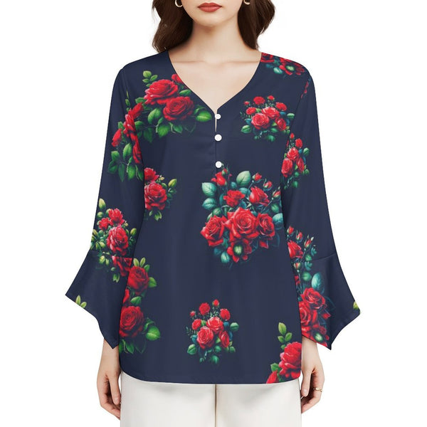 Women&#039;s V-Neck Petal Sleeve Blouse Petal sleeve top
