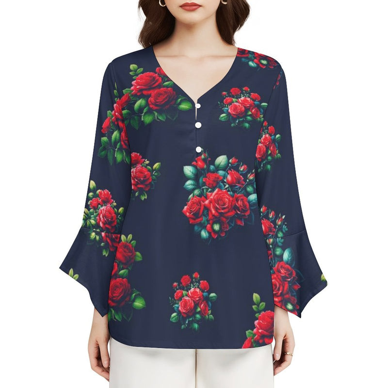 Women&#039;s V-Neck Petal Sleeve Blouse Petal sleeve top
