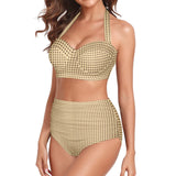symbolic print Women's Halter Neck Gather Chest Bikini Swimsuit (Model S53)