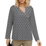 Women&#039;s Asymmetrical Neck Button-Up Shirt Long sleeved T-shirt