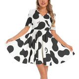 Short Sleeve Ruched Bust Flared Hem Dress
