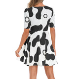 Short Sleeve Ruched Bust Flared Hem Dress
