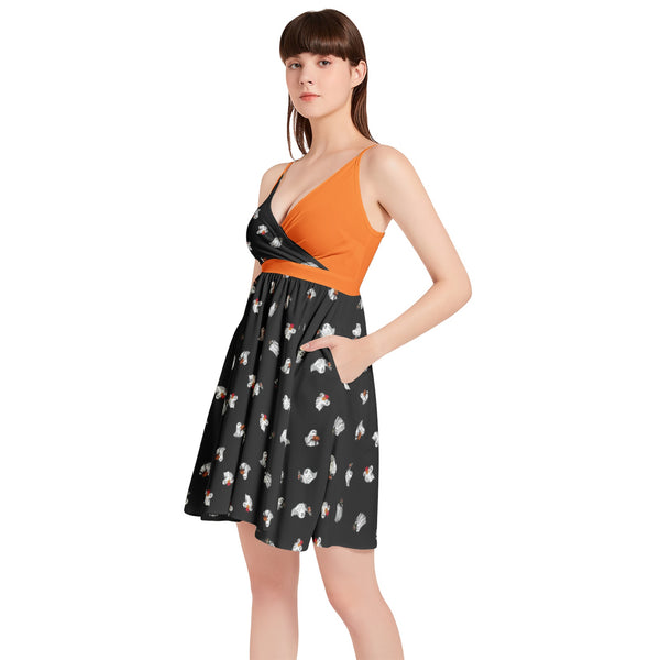 Spaghetti Strap Sleeveless Falred Hem Short Dress