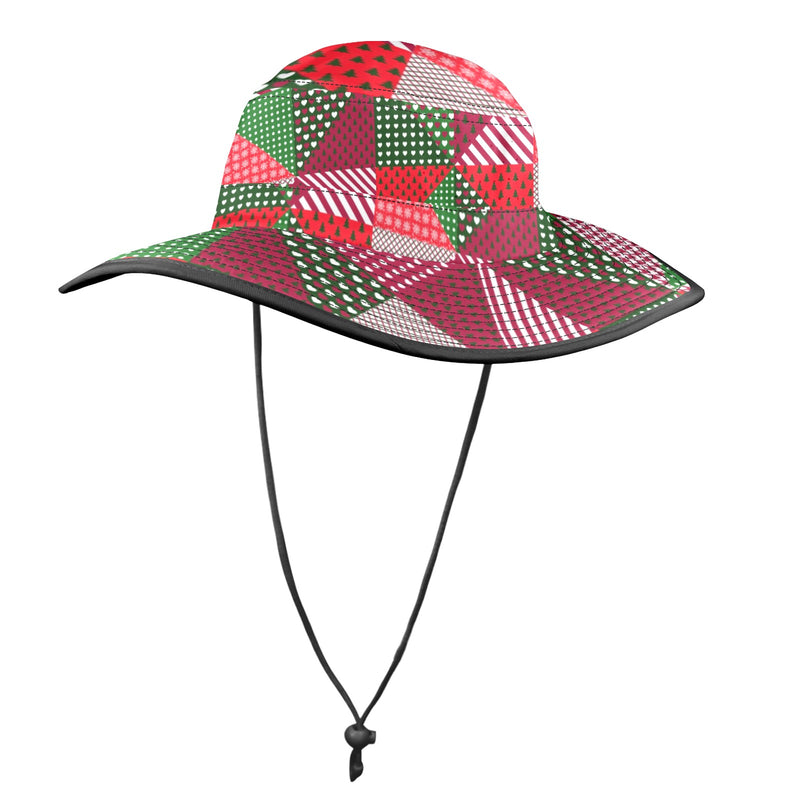 patchwork print xmas 4 Wide Brim Bucket Hat