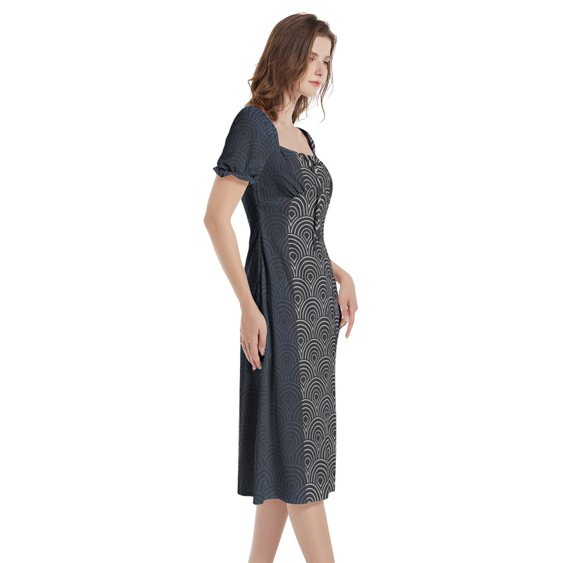 Puff Sleeve Split Thigh Midi Dress