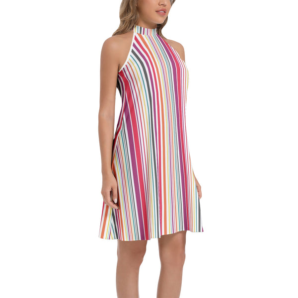 Tie Back Halter Neck Flared Dress