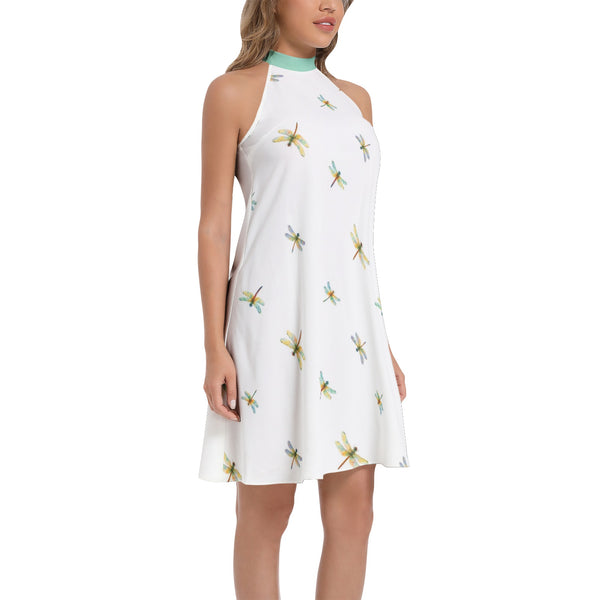 Tie Back Halter Neck Flared Dress