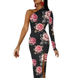 One-Shoulder Slit Maxi Dress Half sleeve split dress