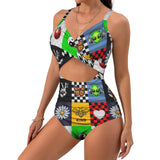 artsy print 2A Women's Twist Front Tie Back Swimsuit (Model S57)