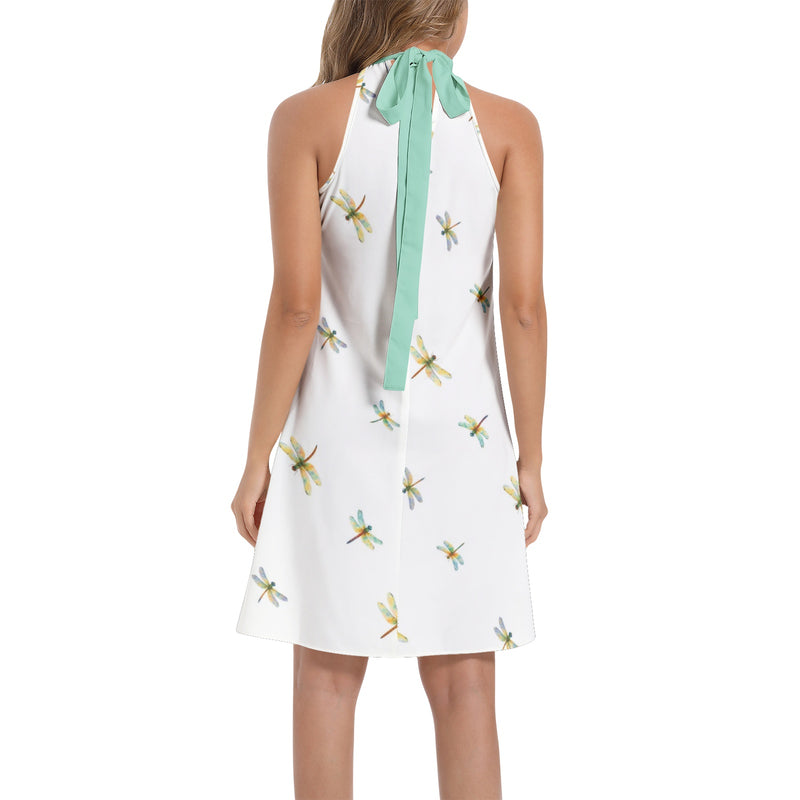 Tie Back Halter Neck Flared Dress