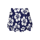 hibiscus print on delft blue High Waist Layered Ruffle Pockets Sports Skirt