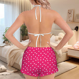 hearts fuchsia print 2A Women's Flannel Bikini Top & Shorts Pajamas