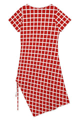 Window Pane Drawstring Slit Hem Dress