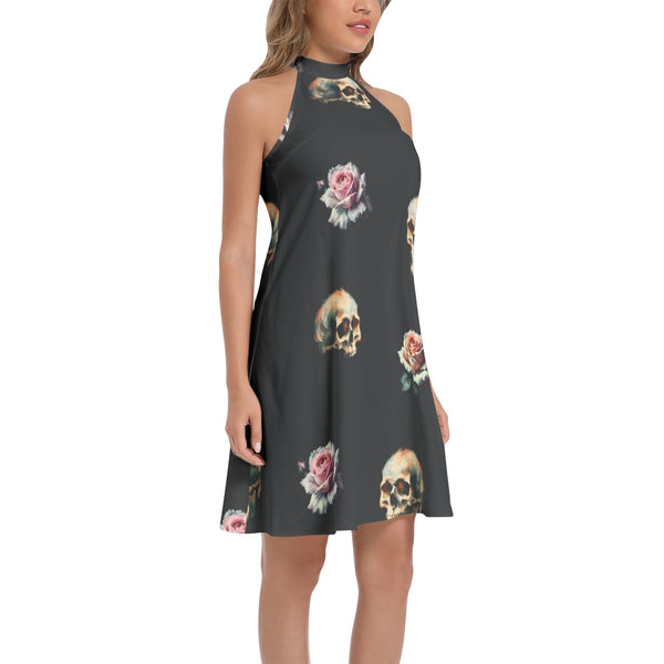 Tie Back Halter Neck Flared Dress