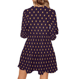 bronze polka dot on purple print V-Neck Loose Fit Dress (Model D62)
