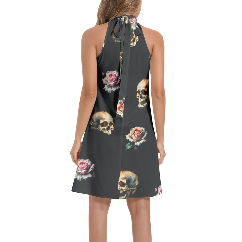 Tie Back Halter Neck Flared Dress