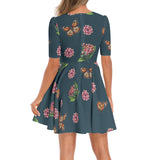 Short Sleeve Ruched Bust Flared Hem Dress