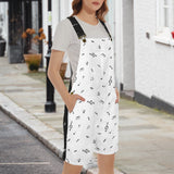 white music print Unisex Shorts Suspender Jumpsuit (Model L78)