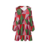 patchwork print xmas 4 V-Neck Loose Fit Dress (Model D62)